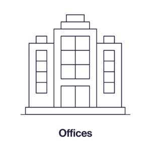 icon of a building with text saying "offices"