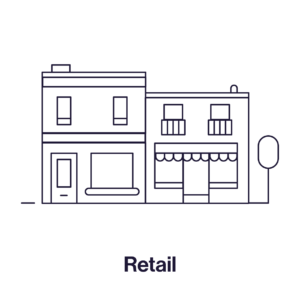 icon of a building with text saying "retail"